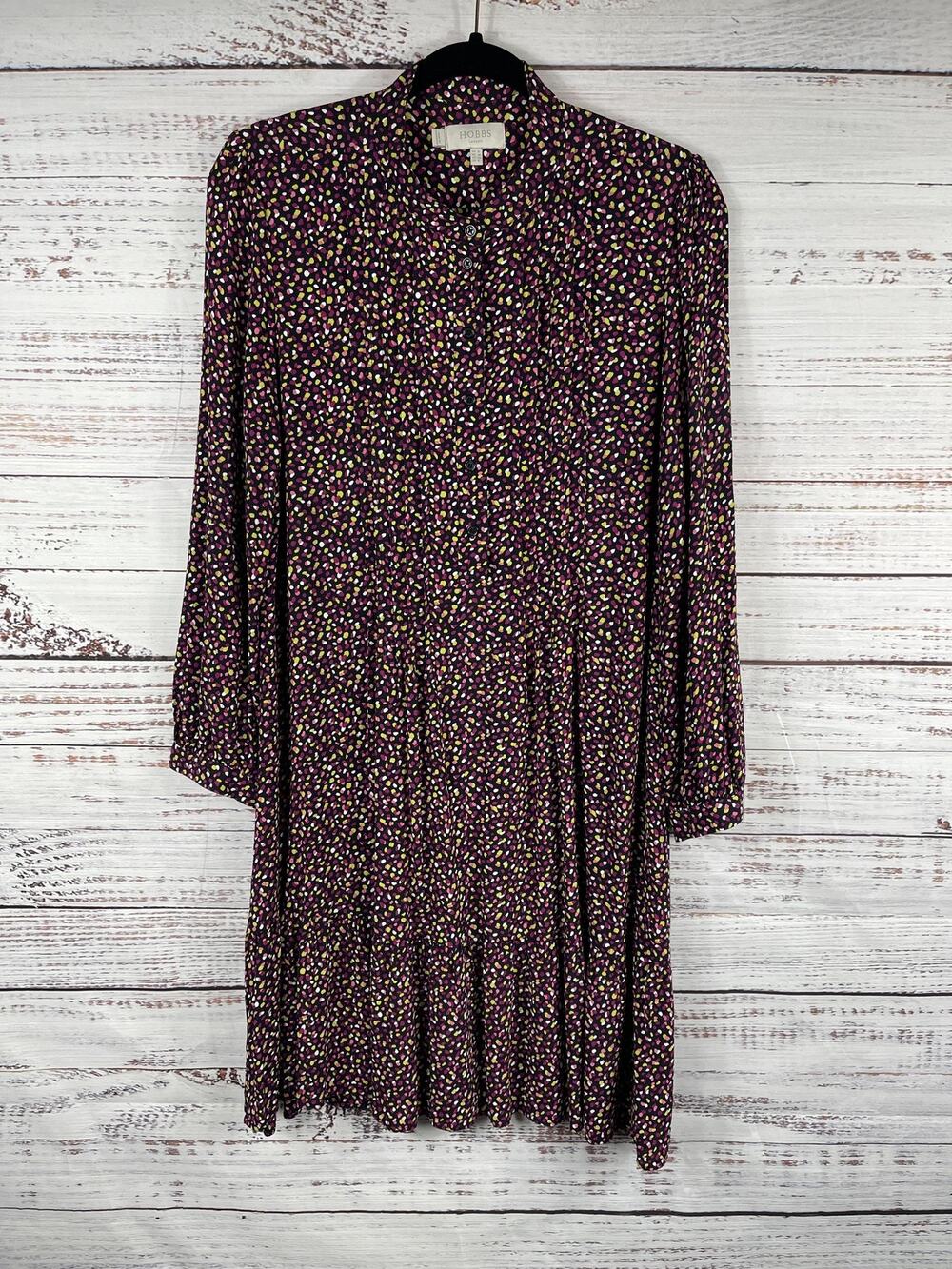 Hobbs Shirt Dress Women's 8 Multicolor Polka Dot Long Sleeve Knee Length Shift